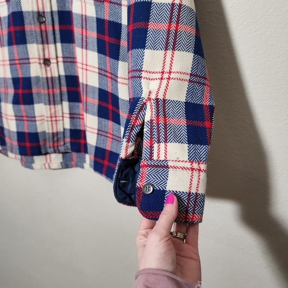 CLAY POOLE 70's The Hecht Co Red White Blue Wooly Acrylic Shacket shirt jacket M - Picture 10 of 11